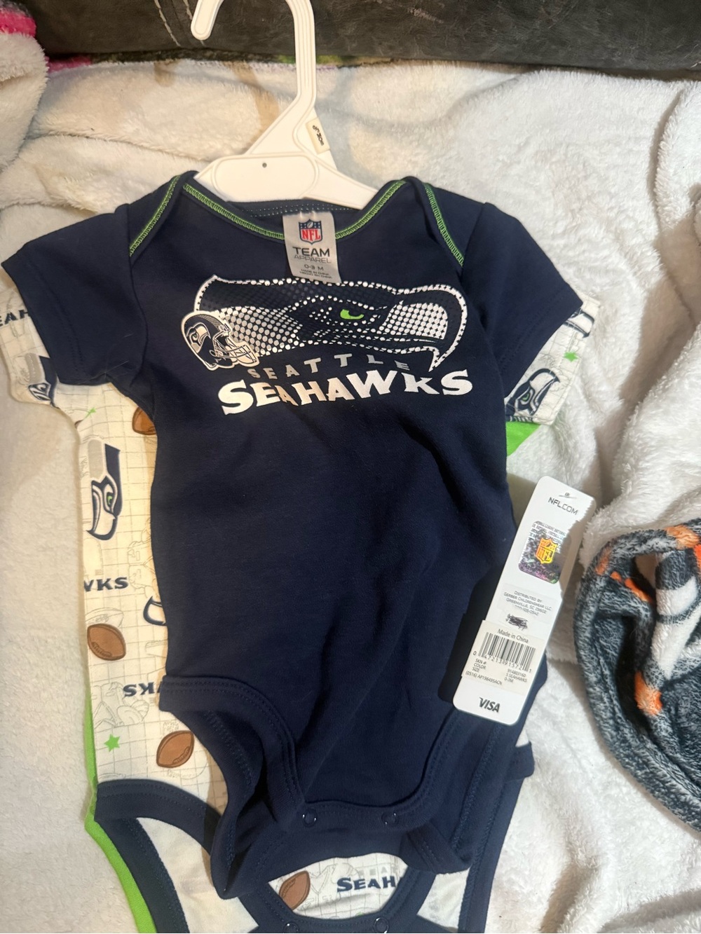 NFL Team Seattle Seahawks Navy Baby One-Piece Bodysuits 3 total